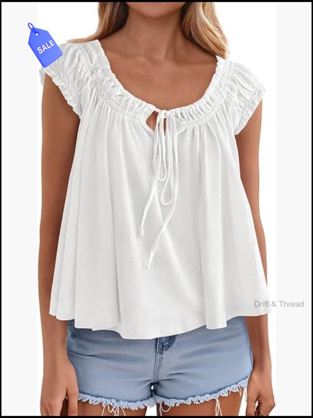 Babydoll Top Cap Sleeve Tie Front Flowy Tank Peplum Blouse Cute Going Out Shirt